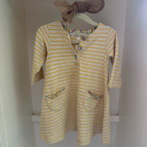 Sunny Landscape Yellow Striped Dress w/Floral Accents, girls size 95 (3t)